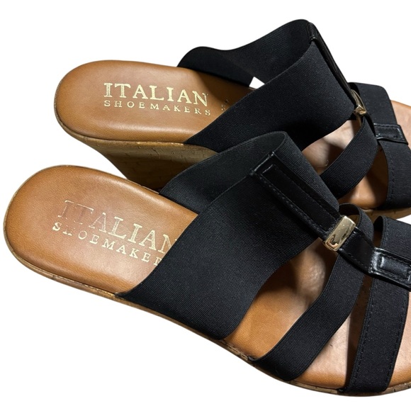 Italian Shoemakers Black Strappy Wedge Sandal Heels - Picture 2 of 6